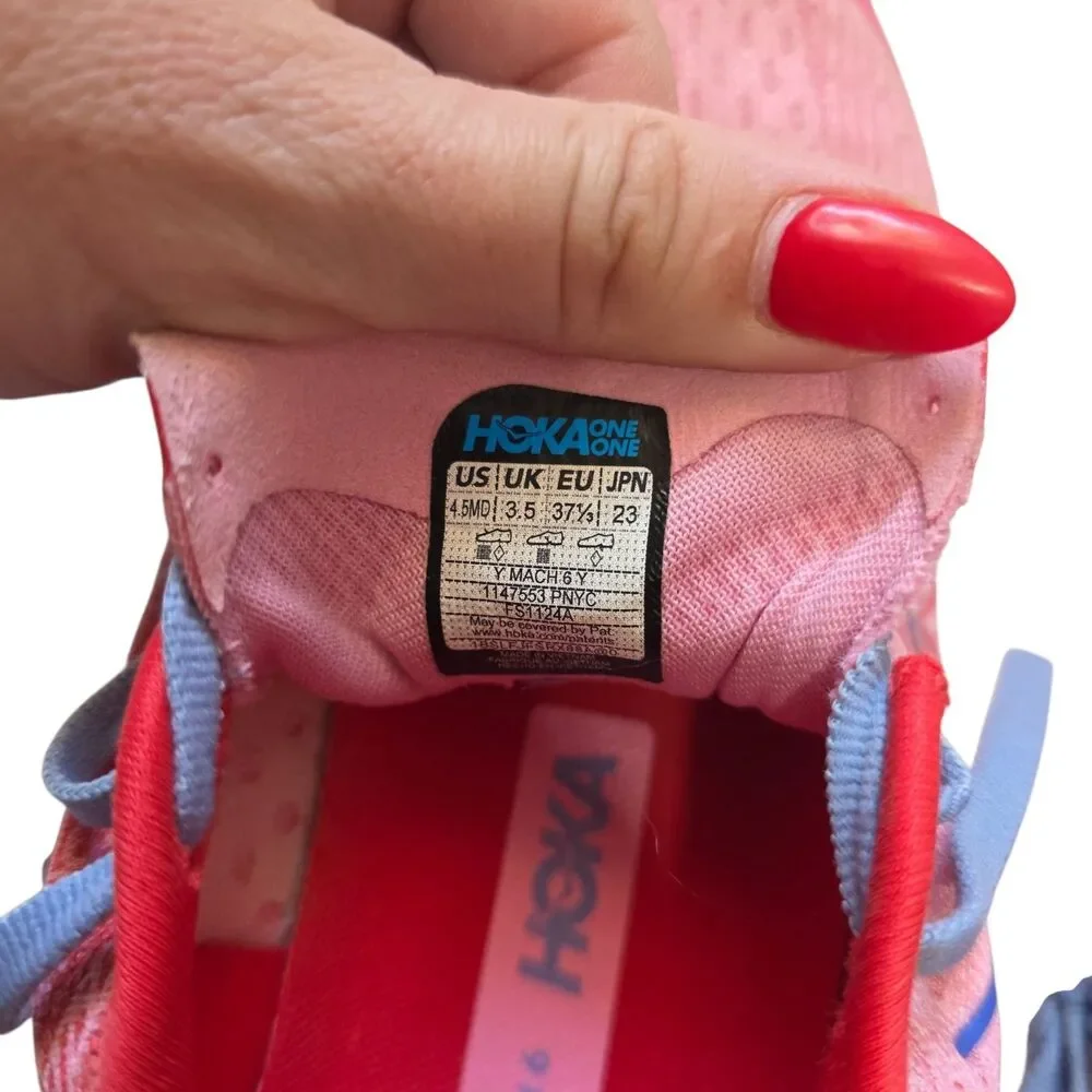 HOKA Mach‎ 6 Womens Size 4.5 Pink Blue Running Shoes Sneakers Lightweight